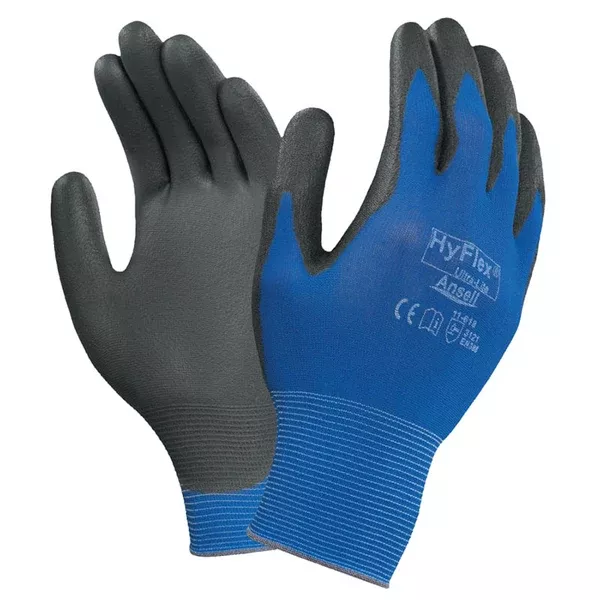 11-618 Polyurethane Palm Coated Gloves, Size 10, Black/Dark Blue 012-11-618-10