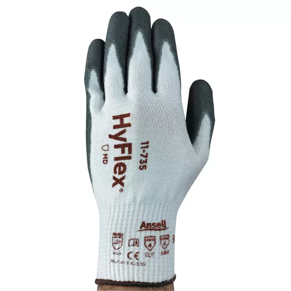 11-735 Polyurethane Palm Coated Gloves, Size 10, White/Gray 012-11-735-10