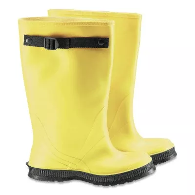 17 in Rubber Slicker Overboots, Plain Toe, Men's 10, Flex-O-Thane/PVC, Yellow/Black 868-8805000.10