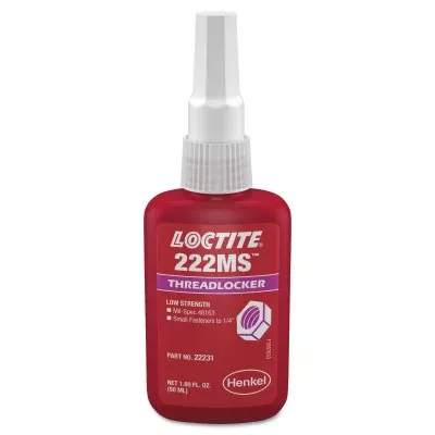 222MS Threadlocker, Low Strength/Small Screw, 50 mL, 1/4 in dia or Smaller, Purple 442-135334