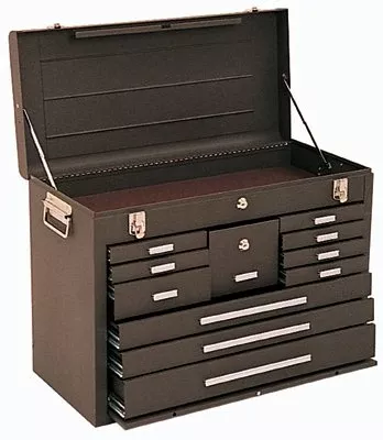 26 in Machinists' Top Chest, 26-3/4 in W x 8-1/2 in D x 18 in H, 3,000 in?, Brown Wrinkle, 11-Drawers 444-52611B