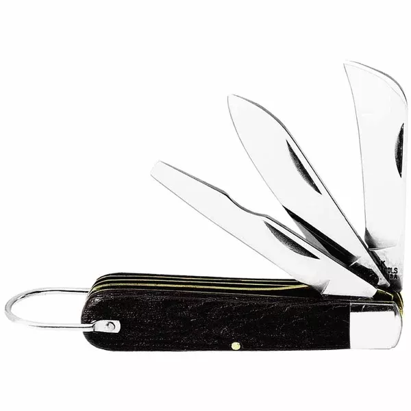 3-Blade Pocket Knives, Steel Blade, Plastic, Black 409-1550-6