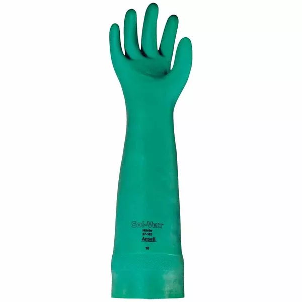 37-185 Nitrile Gloves, Gauntlet Cuff, Unlined, Size 9, Green, 22 mil 012-37-185-9