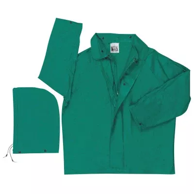 388J Dominator Detachable Hood Rain Jacket, 0.42 mm, PVC/Hi-tensile Poly/PVC, Green, Large 611-388JL