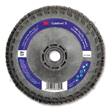 3M 7100380307 Cubitron 3 Flap Disc 1169F, 4-1/2 in dia x 5/8 in-11, T27 Flat Quick Change, 60+, 13300 RPM