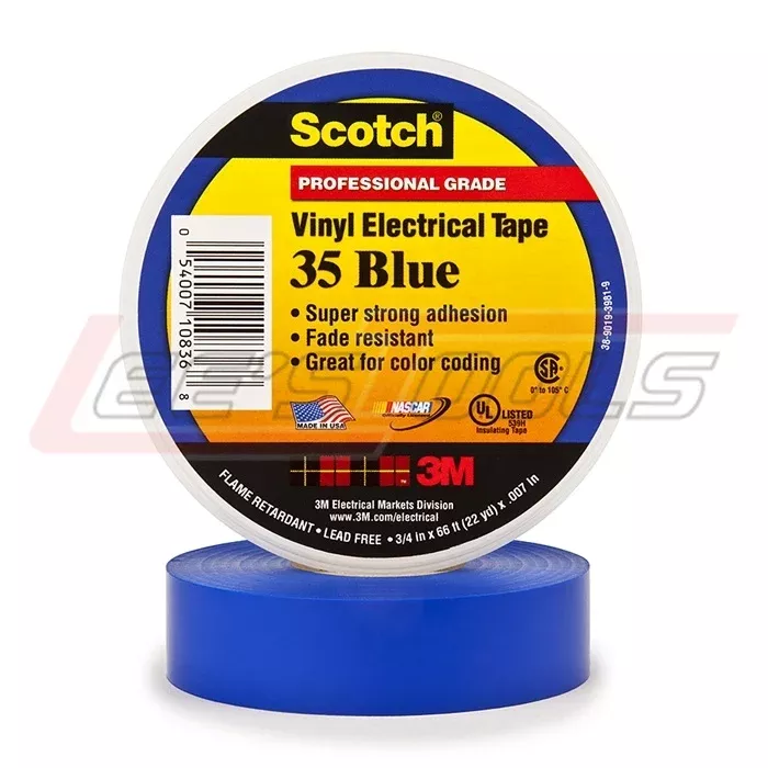 3M35-BLUEScotch Vinyl Color Coding Electrical Tape 35, 3/4 in x 66 ft, Blue, 10 rolls/carton, 100 rolls/Case