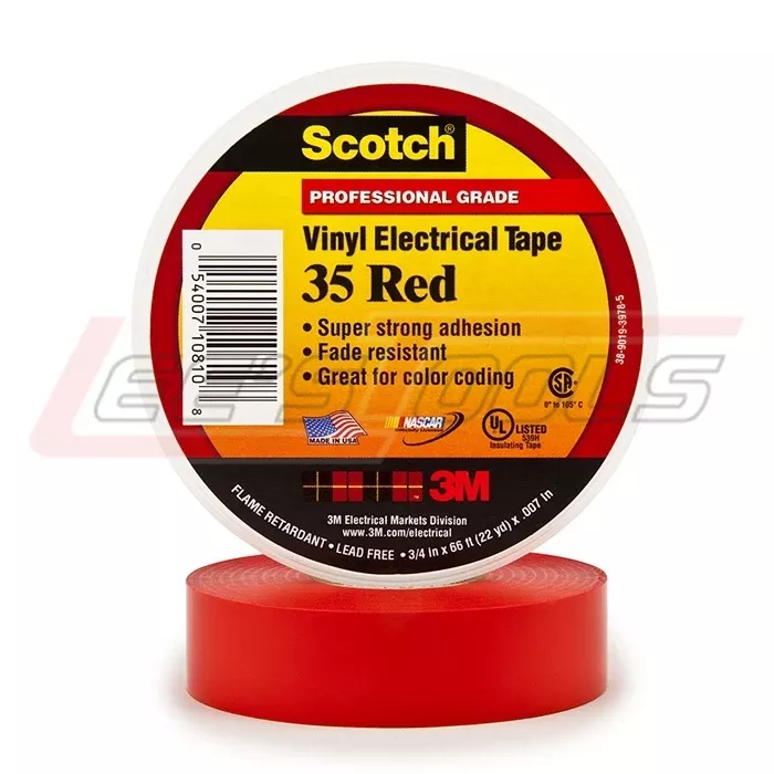 3M35-REDScotch Vinyl Color Coding Electrical Tape 35, 3/4 in x 66 ft, Red, 10 rolls/carton, 100 rolls/Case