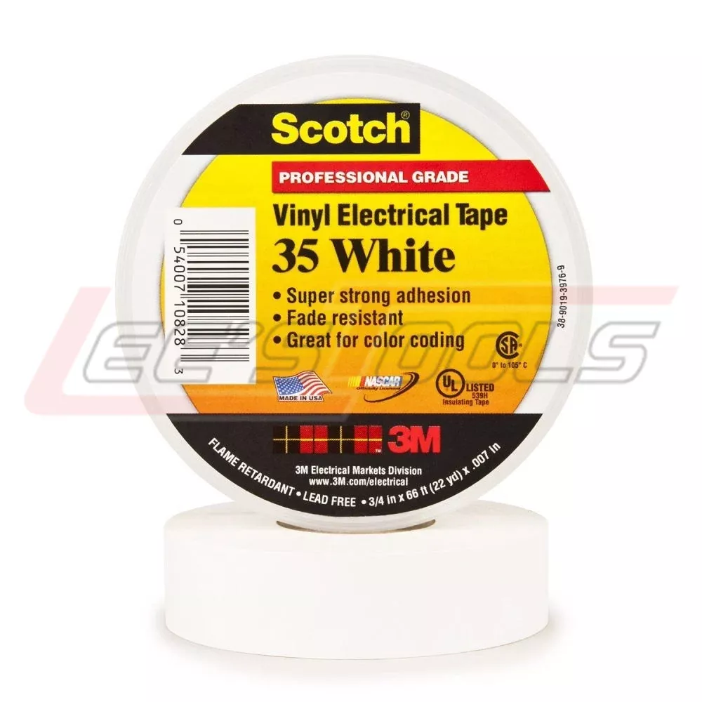 3M35-WHITEScotch Vinyl Color Coding Electrical Tape 35, 3/4 in x 66 ft, White, 10 rolls/carton, 100 rolls/Cas