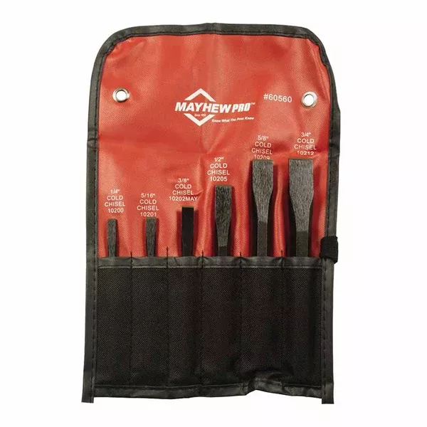 6 Pc. Cold Chisel Kit, Alloy Steel, English, Pouch 479-60560