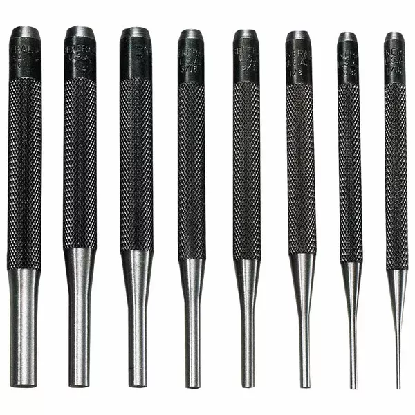8 Pc. Drive Pin Punch Set, Round, English, Plastic Case 318-SPC75