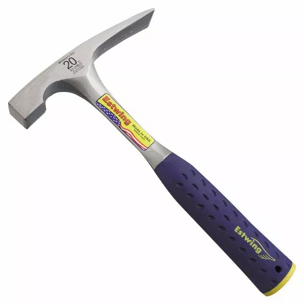 Bricklayer or Mason's Hammers, 20 oz, 11.25 in OAL, Steel Handle with Blue Shock Reduction Grips 268-E3-20BLC