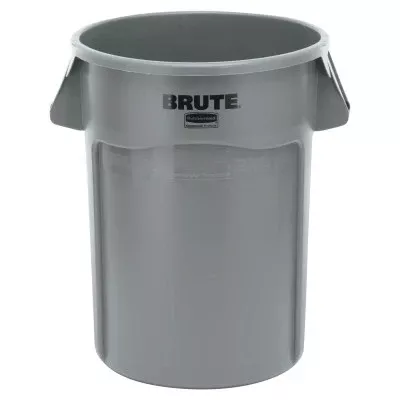BRUTE Round Container without Lid, 44 gal, Heavy-Duty Plastic, Utility Waste, Gray 640-FG264360GRAY