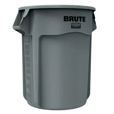 BRUTE Round Container without Lid, 55 gal, Heavy-Duty Plastic, Gray 640-FG265500GRAY