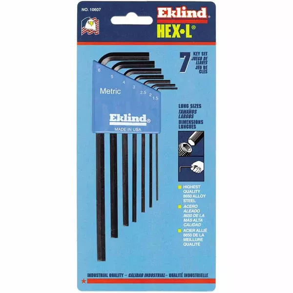 Hex-L Key Set, 7 per holder, Hex Tip, Metric, Long Arm 269-10607