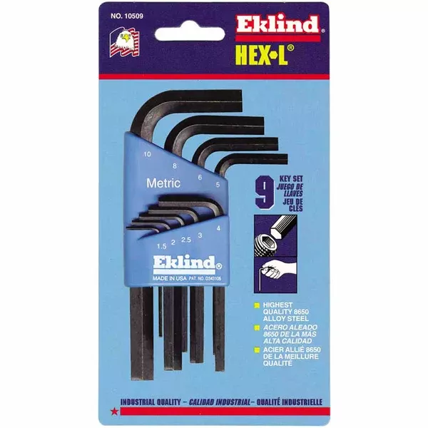 Hex-L Key Set, 9 per holder, Hex Tip, Metric, Short Arm 269-10509