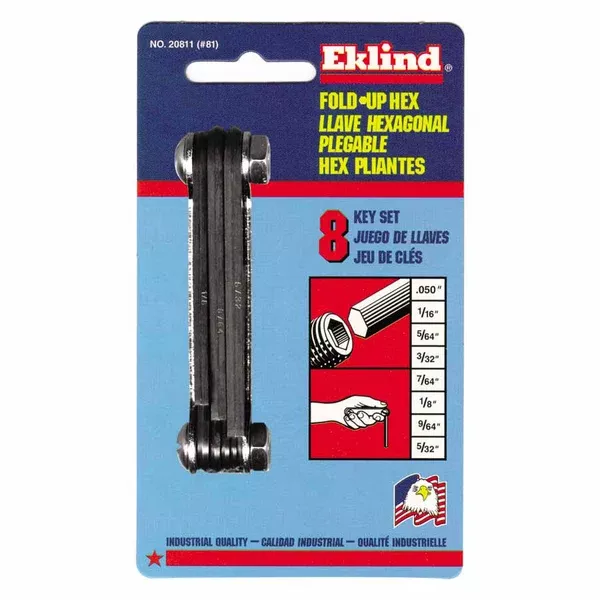 Inch Fold-Up Hex Key Set, 8 per Fold-Up, Hex Tip, Inch, Short 269-20811