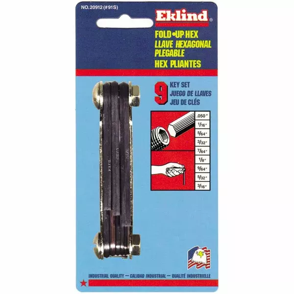 Inch Fold-Up Hex Key Set, 9 per Fold-Up, Hex Tip, Inch, Short 269-20912
