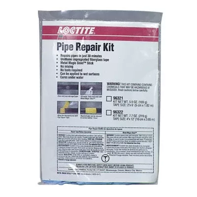 Pipe Repair Kit, 6 ft X 2 in Metallic Black Tape, Epoxy Stick , Gloves 442-209818