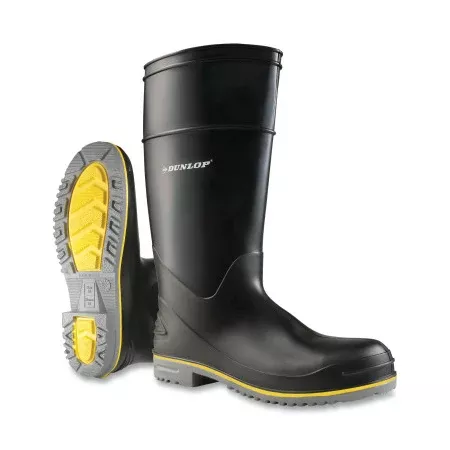 Polyflex 3 Rubber Boots, Plain Toe, Men's 10, 16 in Boot, PolyBlend/PVC, Black/Gray/Yellow 868-8990400.10