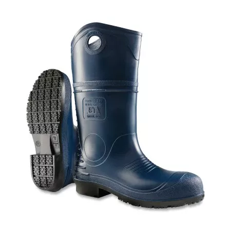 PolyGoliath Rubber Boots, Plain Toe, Men's 8, 16 in Boot, Polyblend/PVC, Black/Gray 868-8968000.08