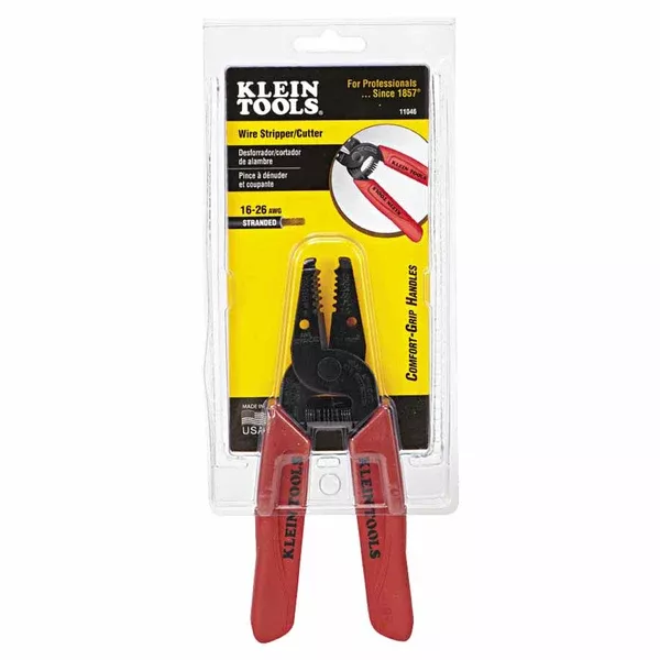 Standard Wire Stripper/Cutter, 6-1/4 in L, 16 AWG to 26 AWG, Red Handle 409-11046