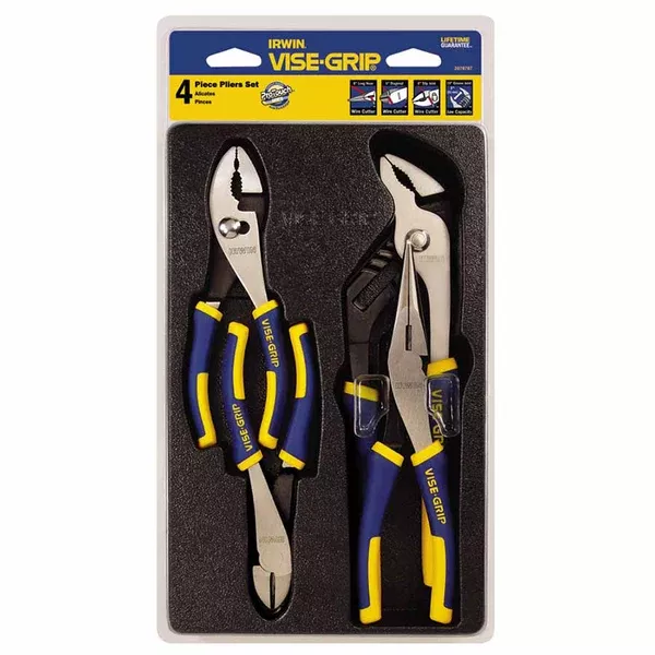 VISE-GRIP 4 Pc ProPlier Set, 6 in Diagonal/6 in Slip Joint/8 in Long Nose/10 in Groove Joint 586-2078707