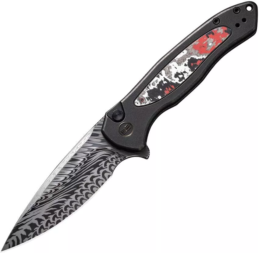 We Knife Co Ltd Kitefin Button Lock Folding Knife Damasteel Nebula