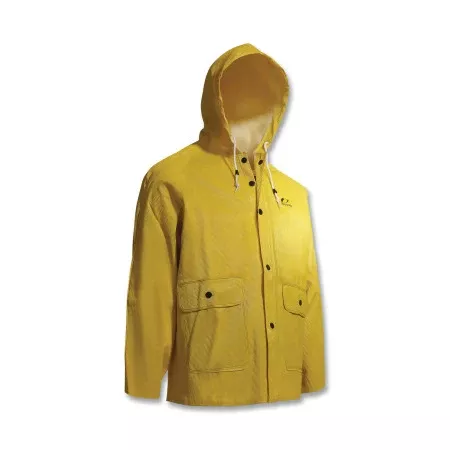 Webtex Rain Jacket, Attached Hood, 0.65 mm Thick, Heavy-Duty Ribbed PVC, Yellow, Large 868-7603400.LG