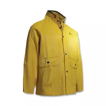 Webtex Rain Jacket, Hood Snaps, 0.65 mm Thick, Heavy-Duty Ribbed PVC, Yellow, Large 868-7603200.LG