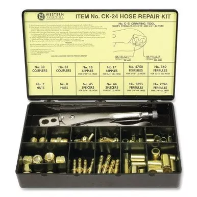 Western Enterprises CK24 Hose Repair Kit, A-Size/B-Size Nuts, B-Size Fittings, 3/16 in Hose ID, Hand-Grip 2-Hole Jaw Crimp Tool
