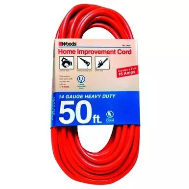Woods Wire 626 Outdoor Round Vinyl Extension Cord, 50 ft, 1 Outlet, Orange