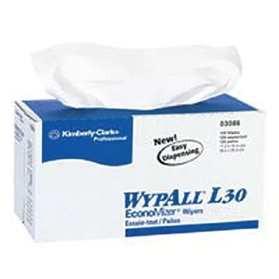 WypAll L30 Wipers, White, 10 in W x 10.8 in L, 120 Sheet, Pop-Up Box 412-03086