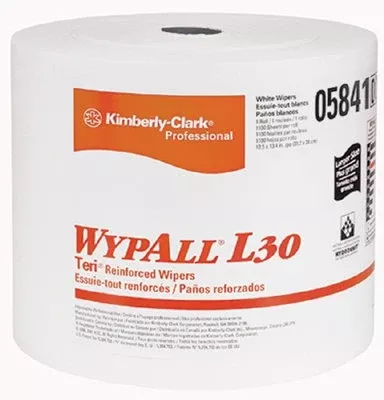 WypAll* L30 Wipers, White, 12.4 in W x 13.4 in L, Jumbo Roll, 950 per Roll/1 Roll per Case 412-05841