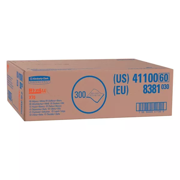 WypAll X70 Cloths, White, 14.9 in W x 16.6 in L, 300 Sheets/Unit, Box, 1 BX/BX 412-41100