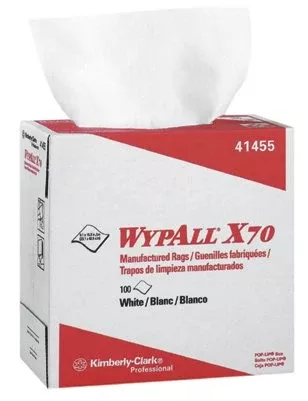 WypAll X70 Cloths, White, 8.34 in W x 16.8 in L, 100 Sheets/Unit, Box, 10 BX/CA 412-41455