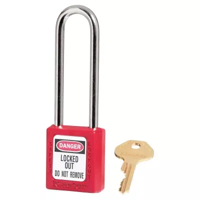 Zenex Thermoplastic Safety Lockout Padlock, 410, 1-1/2 W x 1-3/4 H Body, 3 in H Shackle, KD, Red 470-410LTRED