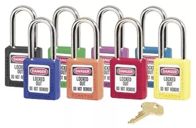 Zenex Thermoplastic Safety Lockout Padlock, 411, 1-1/2 W x 3 H Body, 1-1/2 in H Shackle, KD, Purple 470-411PRP