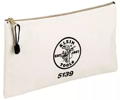 Zipper Bag, 1 Compartment, 12-1/2 in X 7 in, Canvas, White 409-5139